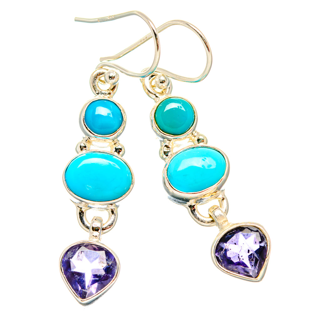 Sleeping Beauty Turquoise, Tanzanite Earrings 1 3/4" (925 Sterling Silver) EARR431595