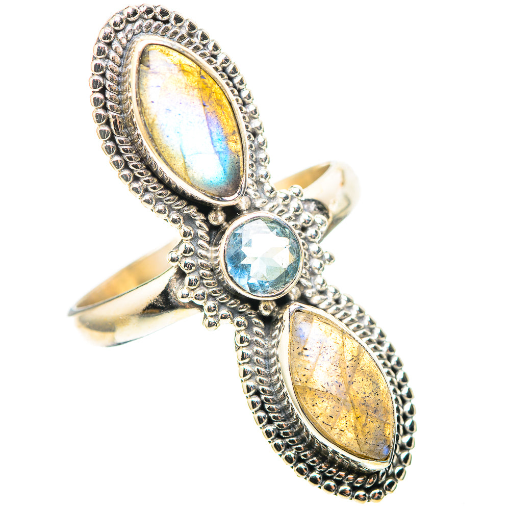 Large Labradorite, Blue Topaz 925 Sterling Silver Ring Size 10.75 (925 Sterling Silver) RING137542