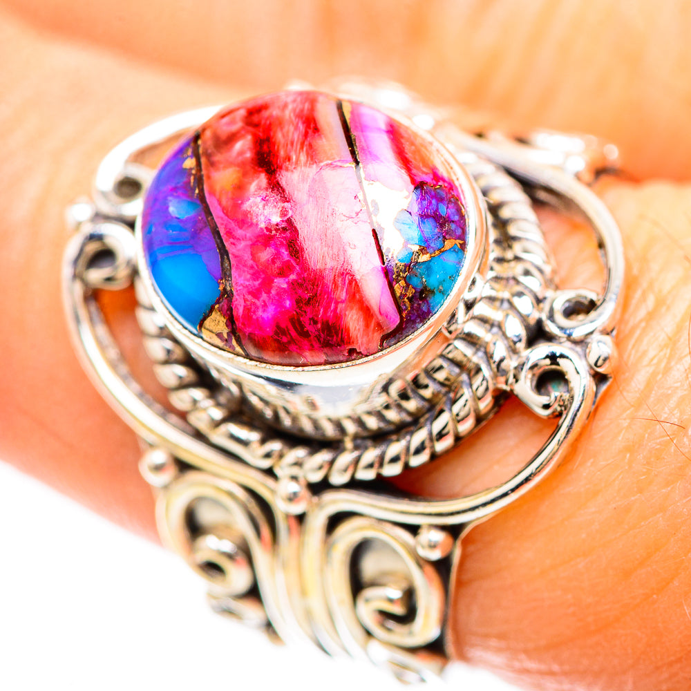 Kingman Pink Dahlia Turquoise Ring Size 7.25 (925 Sterling Silver) RING136405