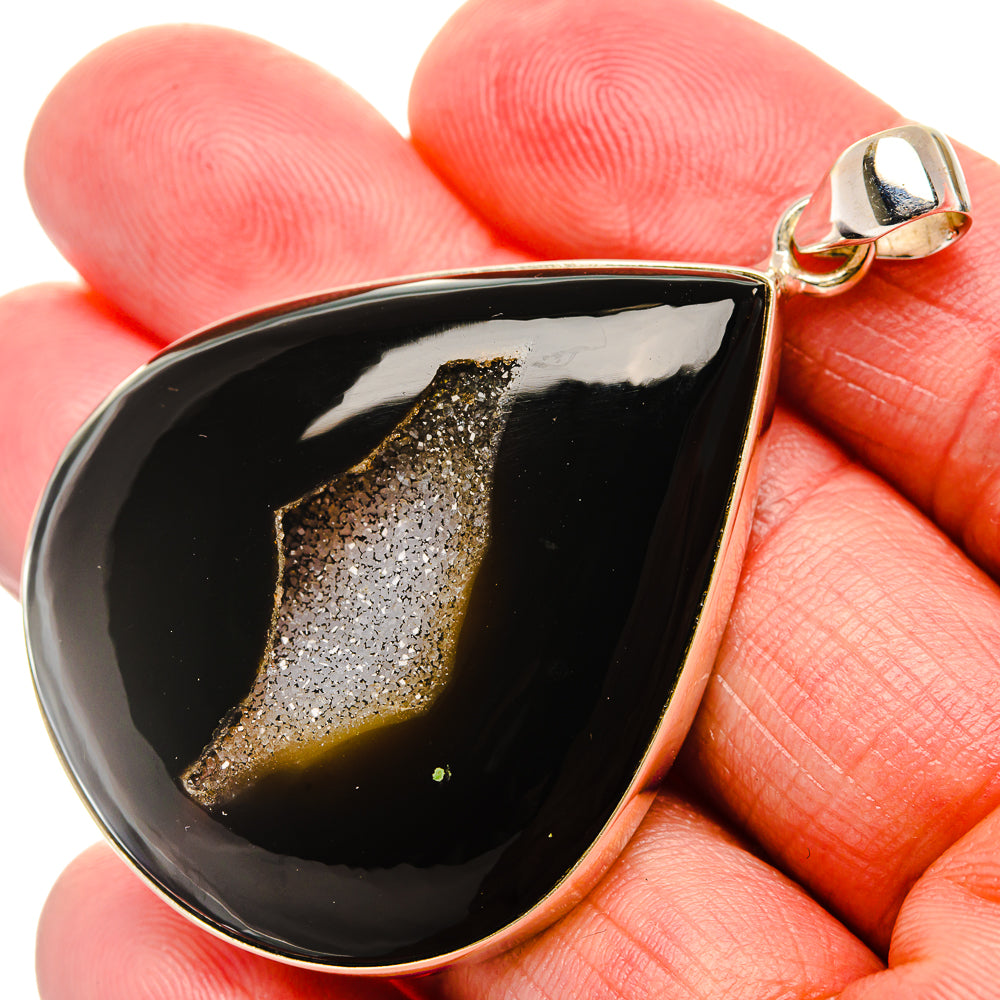 Black Window Druzy Pendant 2 1/4"  (925 Sterling Silver) PD37182