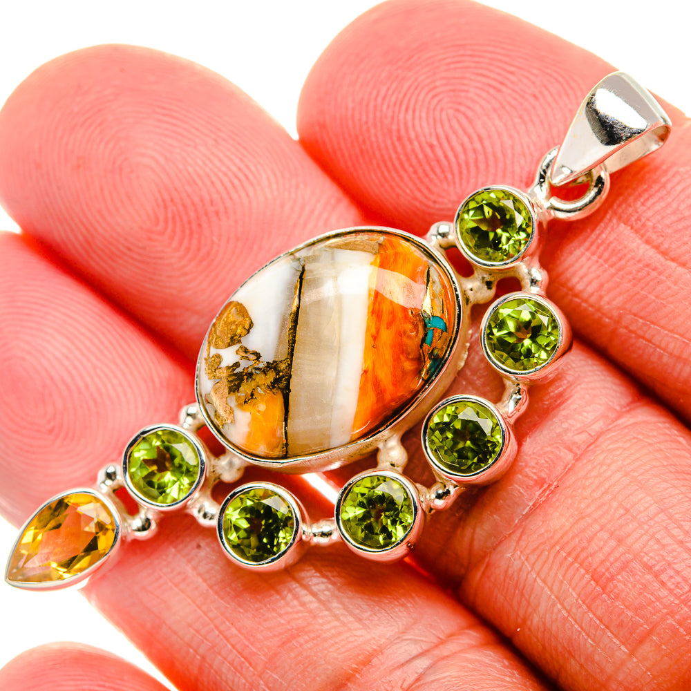Spiny Oyster Turquoise, Peridot, Citrine Pendant 2 1/8" (925 Sterling Silver) PD37514