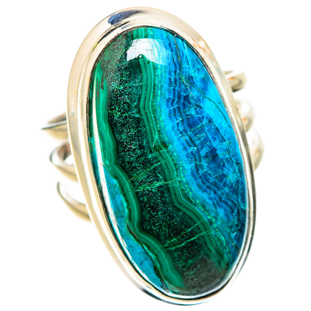 Anasilvercos Large Malachite In Chrysocolla Ring Size 8 (925 Sterling Silver)