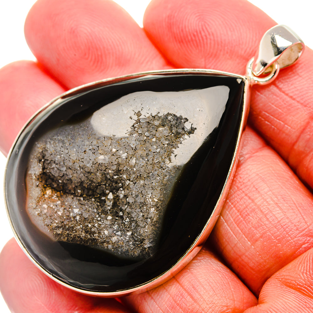 Black Window Druzy Pendant 2 1/4"  (925 Sterling Silver) PD37186