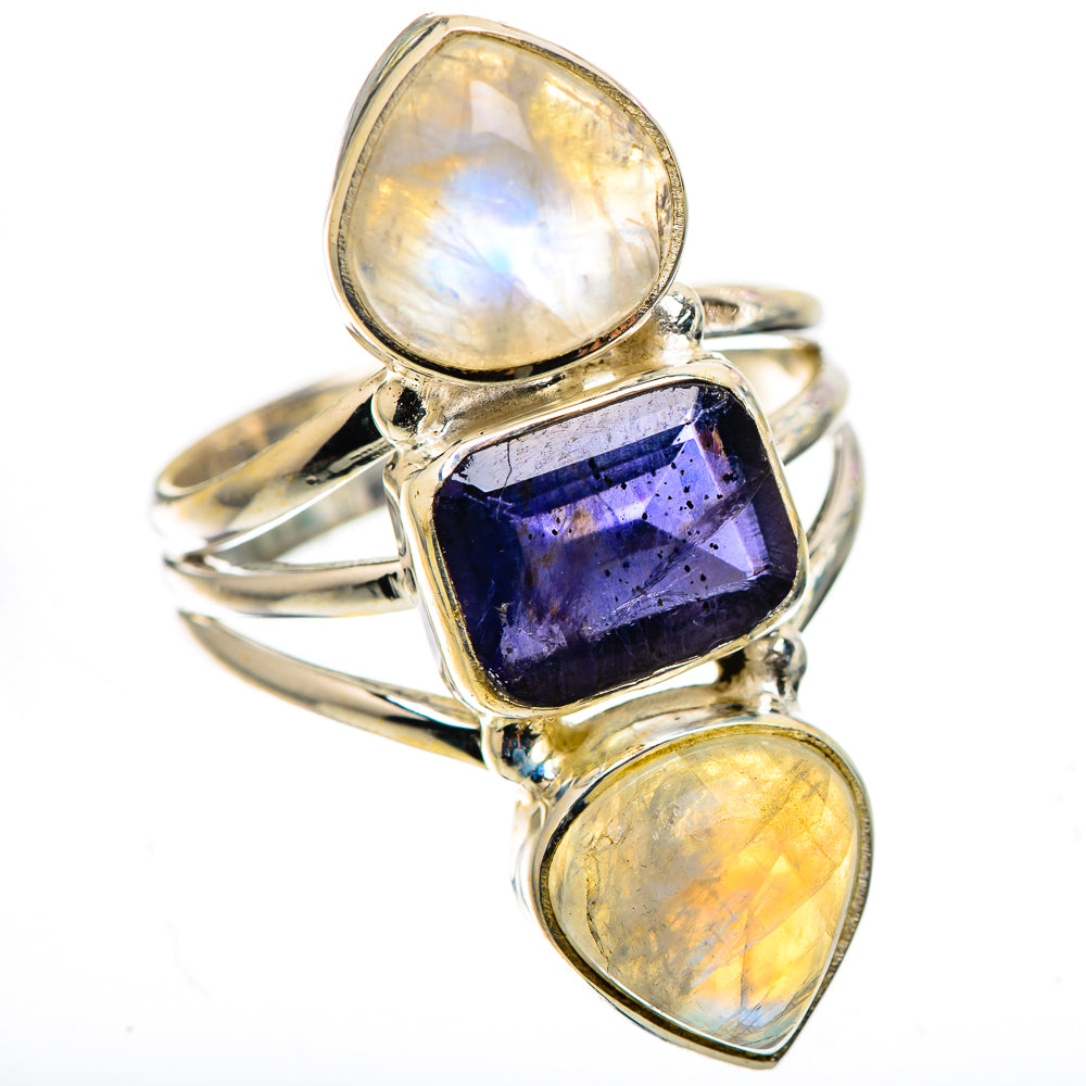 Faceted Tanzanite, Rainbow Moonstone Ring Size 7.5 (925 Sterling Silver) RING136043