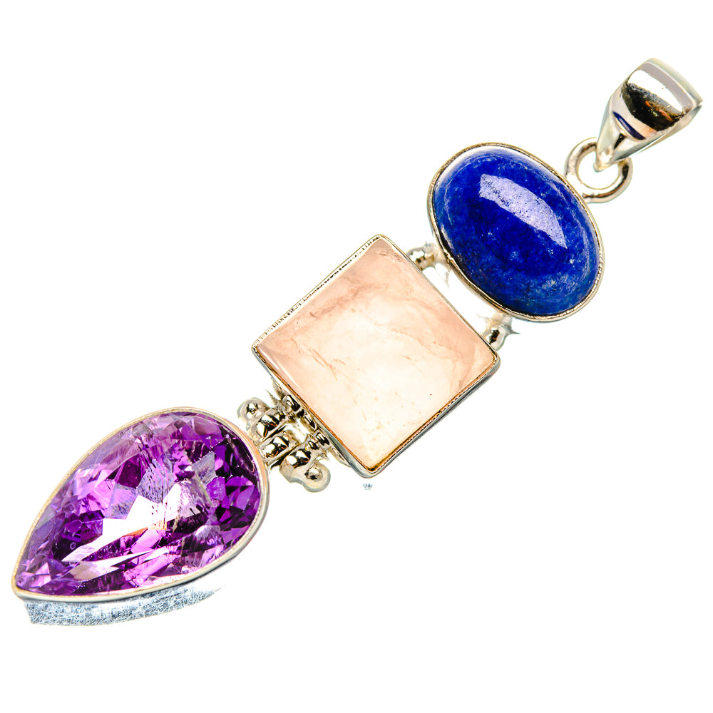 Rose Quartz, Amethyst, Lapis Lazuli Pendant 2 3/8" (925 Sterling Silver) PD37436
