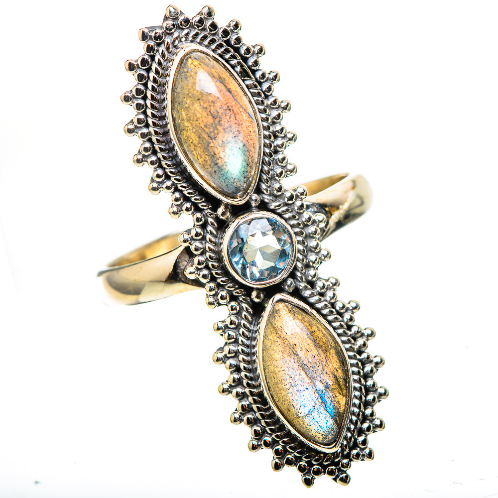 Large Labradorite, Blue Topaz 925 Sterling Silver Ring Size 10.75 (925 Sterling Silver) RING137796