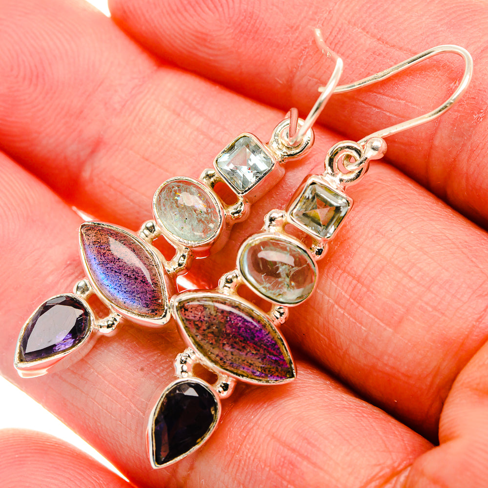 Labradorite, Tanzanite, Aquamarine, Blue Topaz Earrings 1 3/4" (925 Sterling Silver) EARR431840