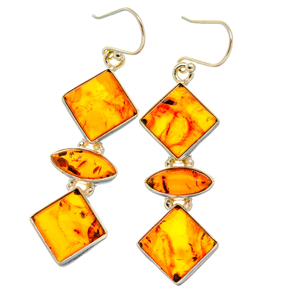 Anasilvercos Baltic Amber Earrings 2" (925 Sterling Silver)