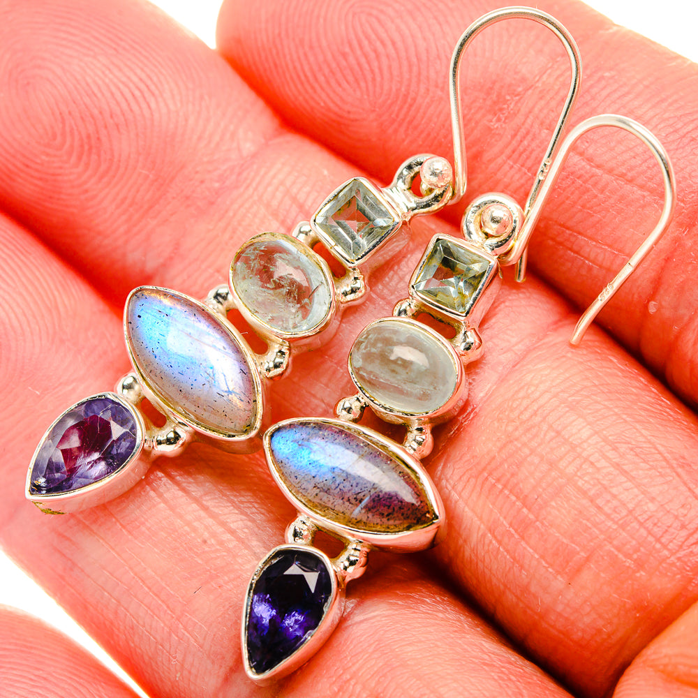 Labradorite, Tanzanite, Aquamarine, Blue Topaz Earrings 1 3/4" (925 Sterling Silver) EARR431884