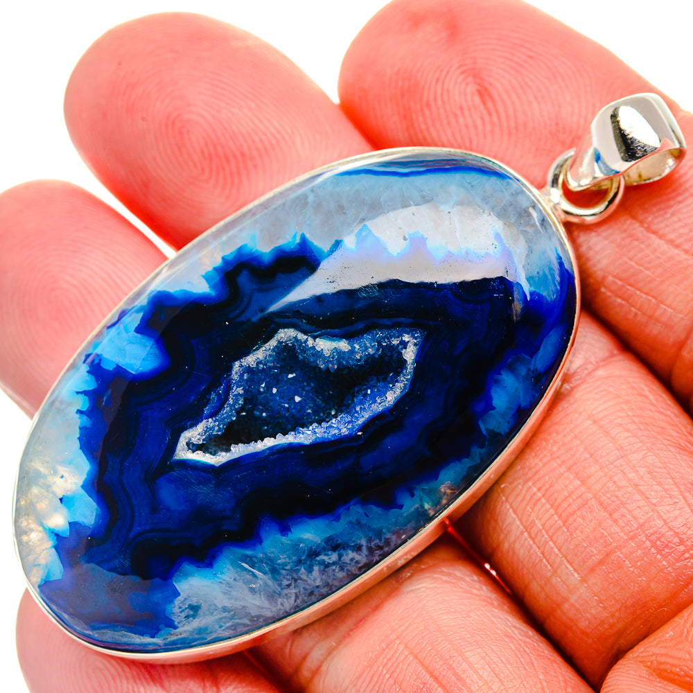 Blue Window Agate Pendant 2 1/2" (925 Sterling Silver) PD37019