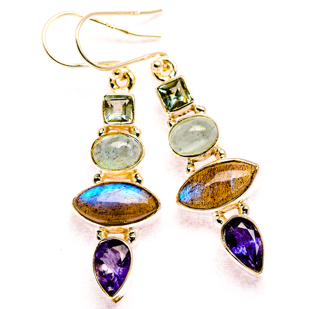 Labradorite, Tanzanite, Aquamarine, Blue Topaz Earrings 1 3/4" (925 Sterling Silver) EARR431884