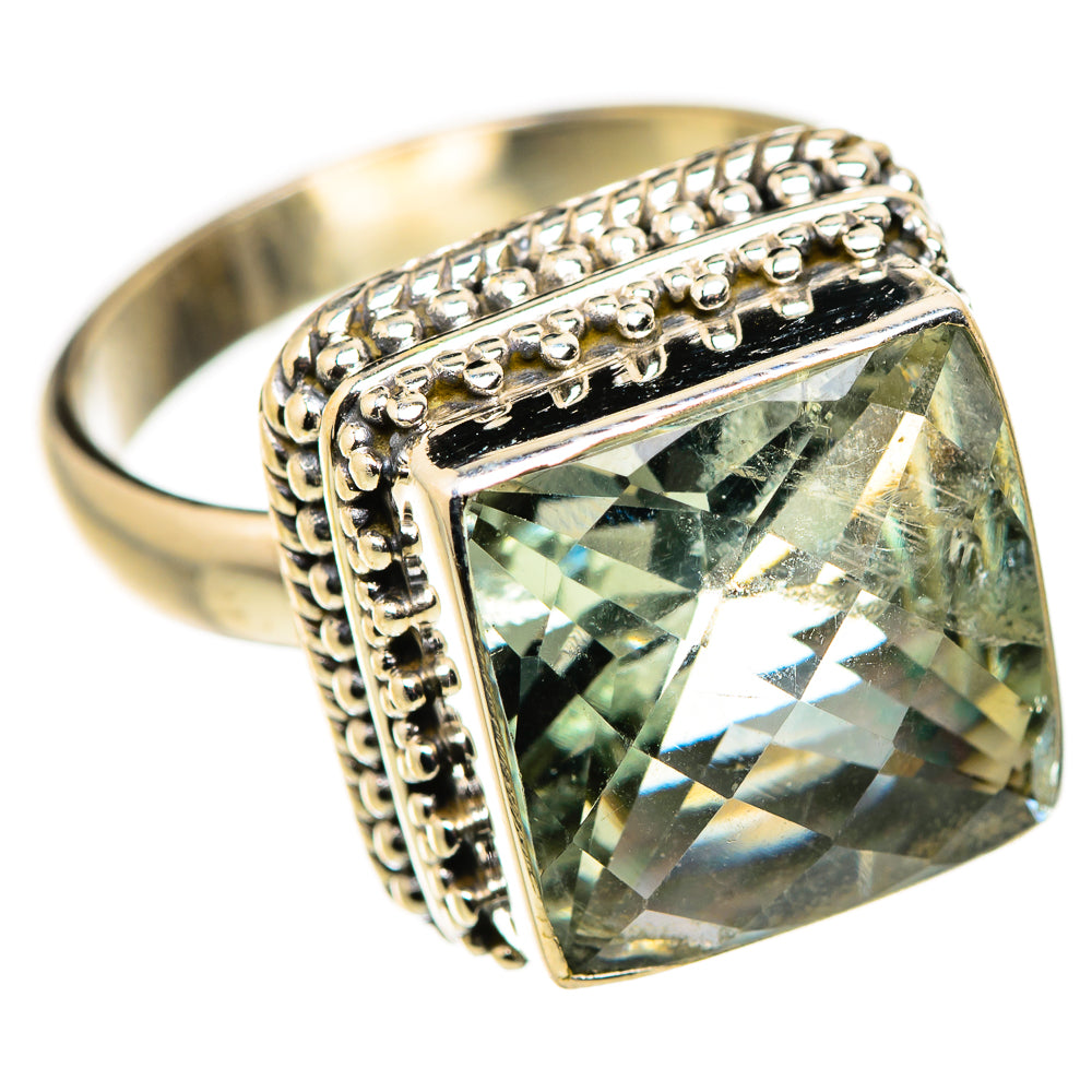 Faceted Green Amethyst Ring Size 7.5 (925 Sterling Silver) RING134660