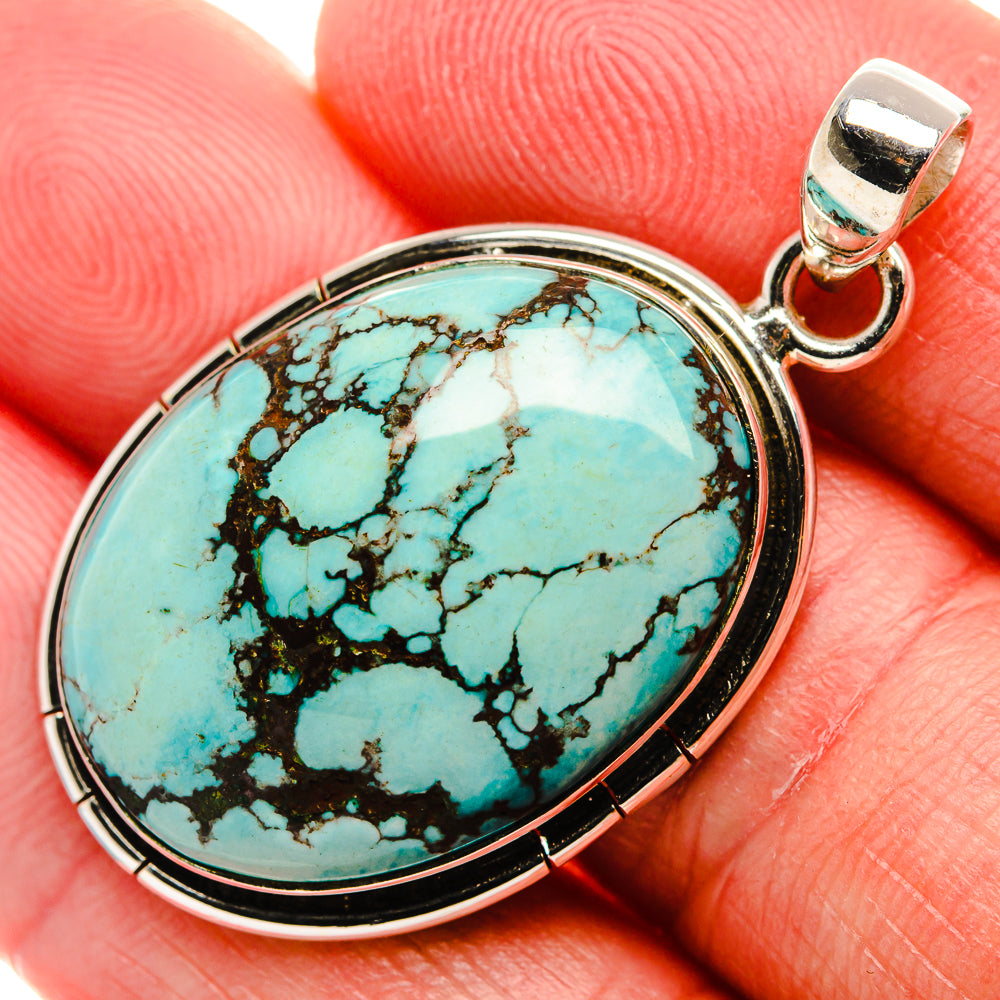 Tibetan Turquoise Pendant 1 3/4" (925 Sterling Silver) PD37072