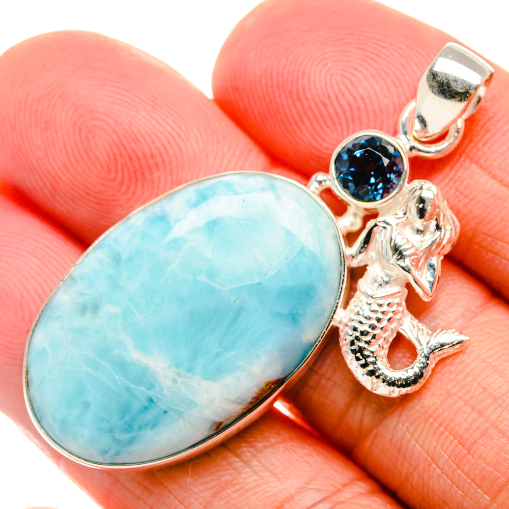 Larimar, Blue Topaz Pendant 2" (925 Sterling Silver) PD37519