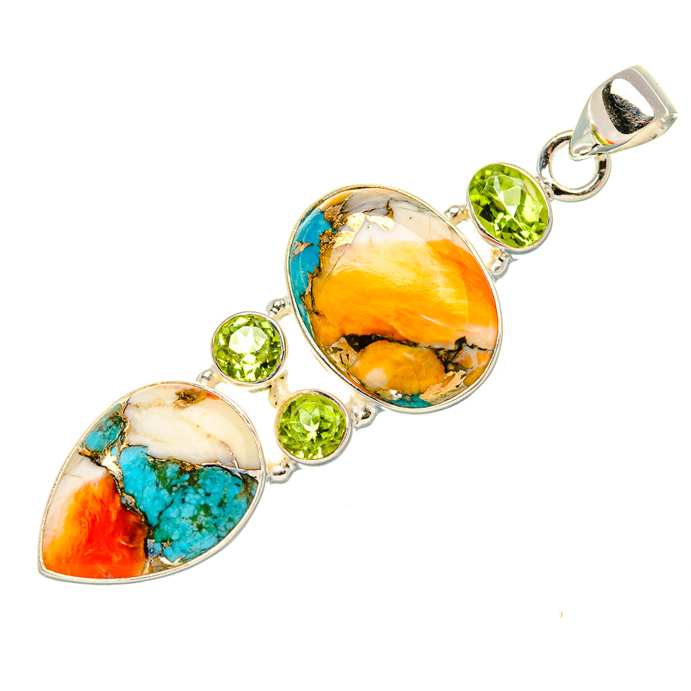 Spiny Oyster Turquoise, Peridot 925 Sterling Silver Pendant 2 1/4" (925 Sterling Silver) PD37718
