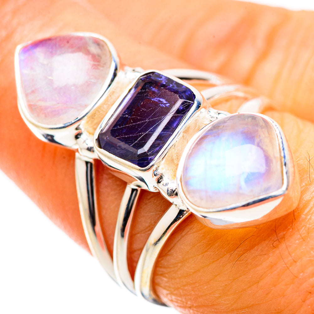 Faceted Tanzanite, Rainbow Moonstone Ring Size 7.5 (925 Sterling Silver) RING135487