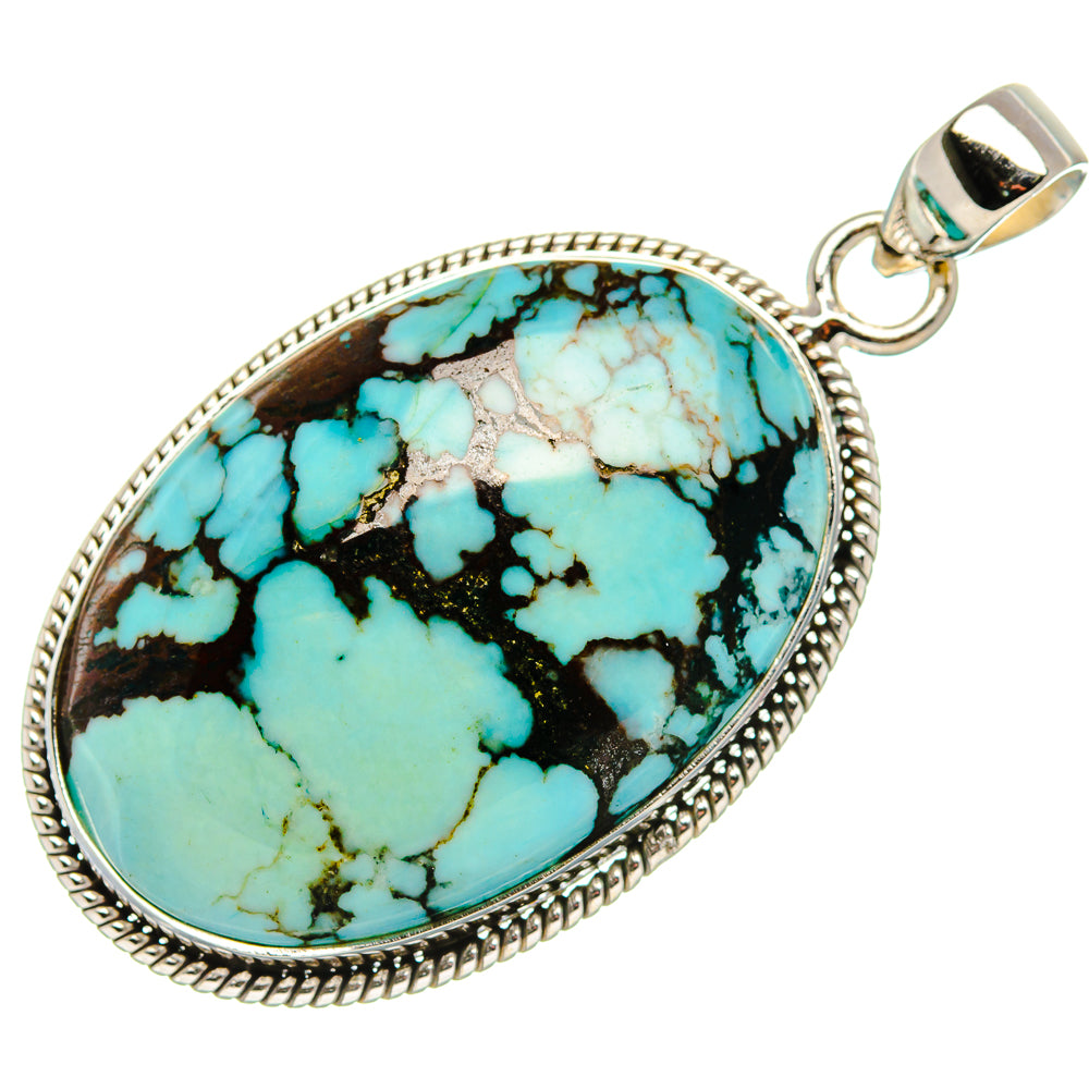 Tibetan Turquoise Pendant 1 3/4"  (925 Sterling Silver) PD37170