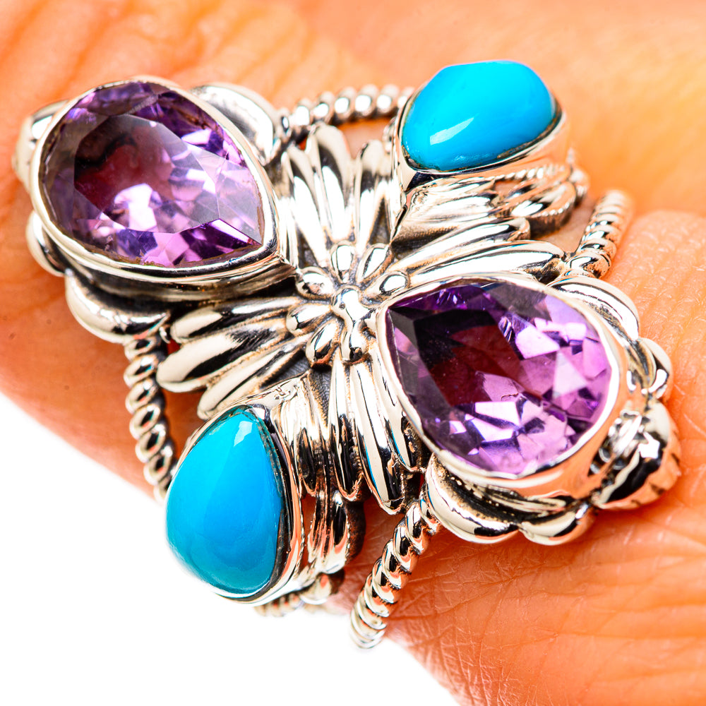 Large Faceted Amethyst, Sleeping Beauty Turquoise Ring Size 8.25 (925 Sterling Silver) RING134726
