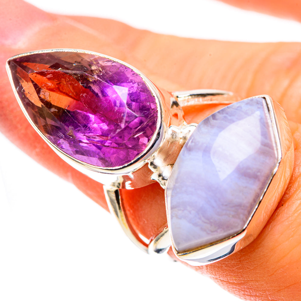 Large Faceted Ametrine, Blue Lace Agate 925 Sterling Silver Ring Size 6.5 (925 Sterling Silver) RING137783