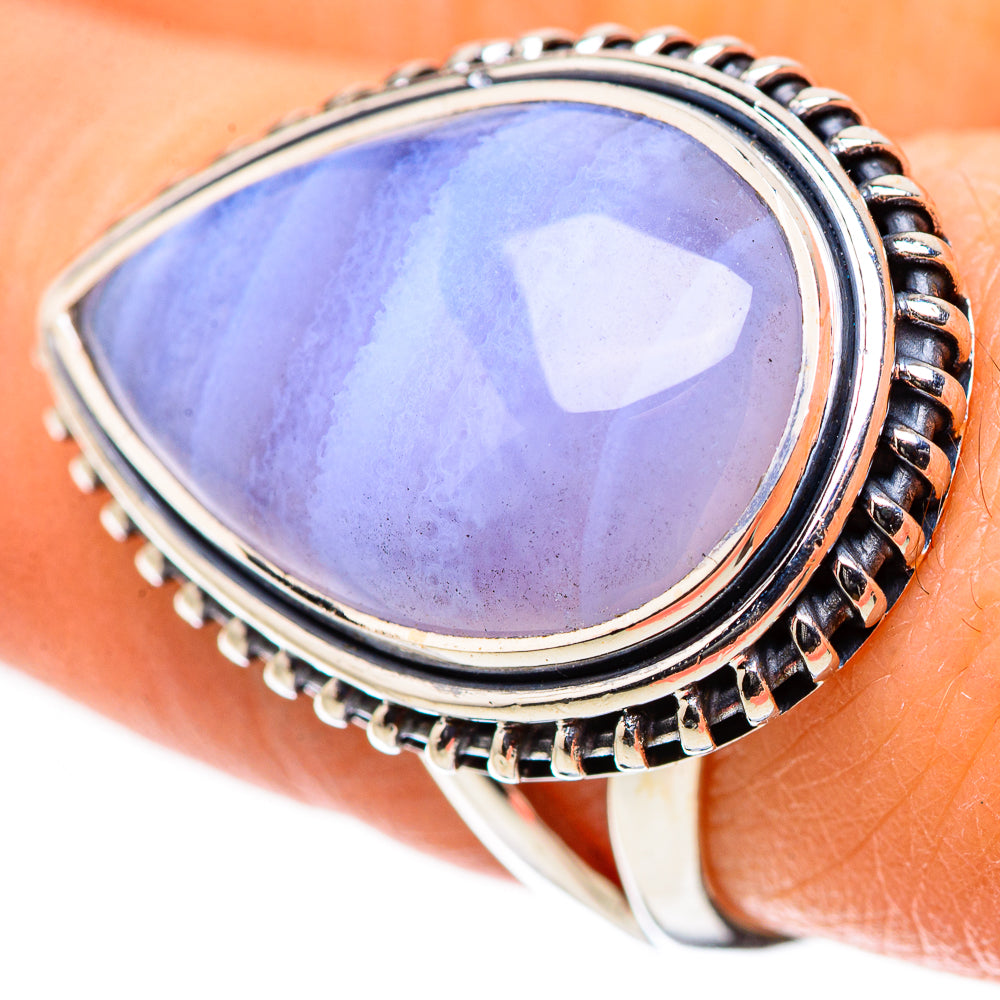 Anasilvercos Blue Lace Agate Ring Size 7.75 (925 Sterling Silver)