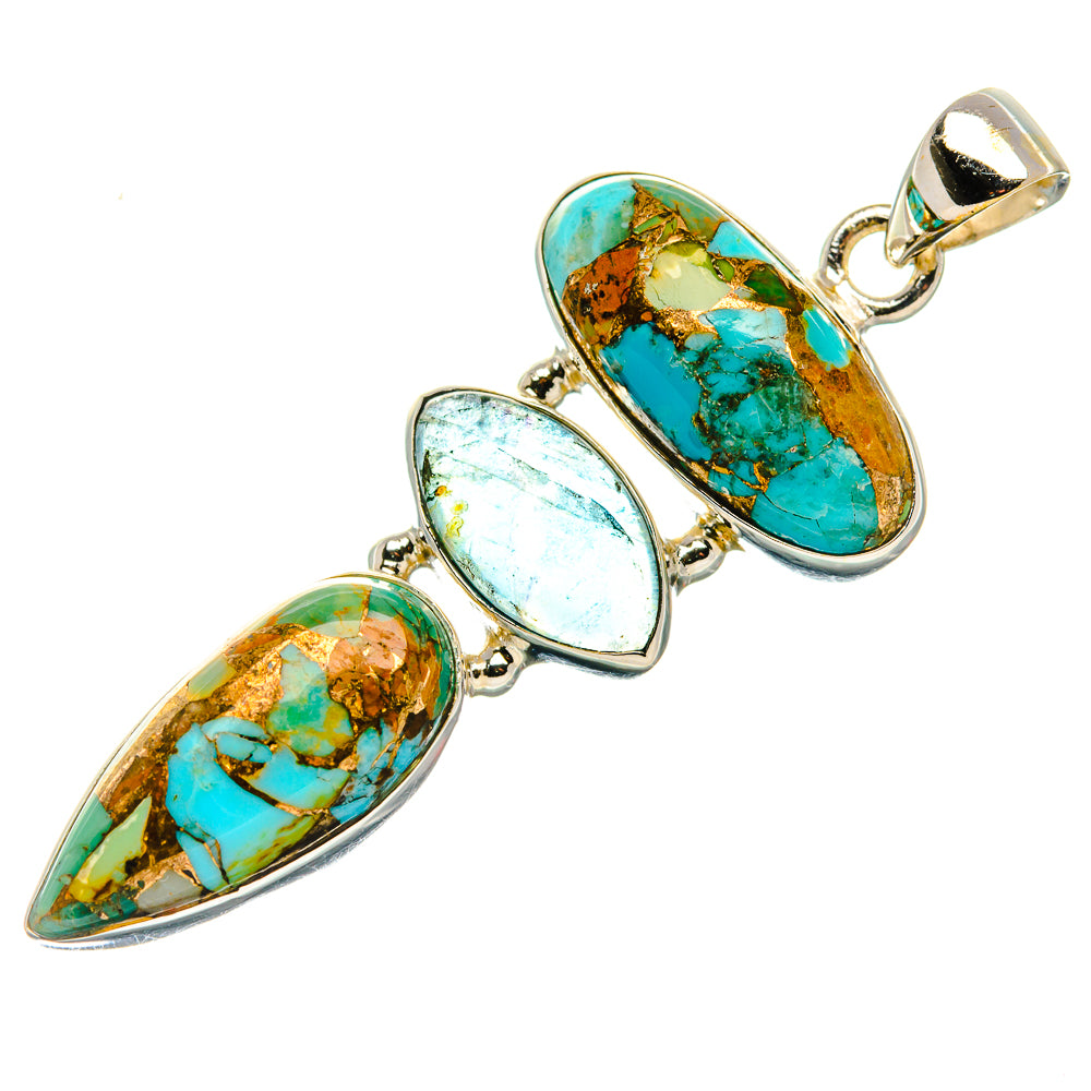 Blue Copper Composite Turquoise, Aquamarine Pendant 2" (925 Sterling Silver) PD37298