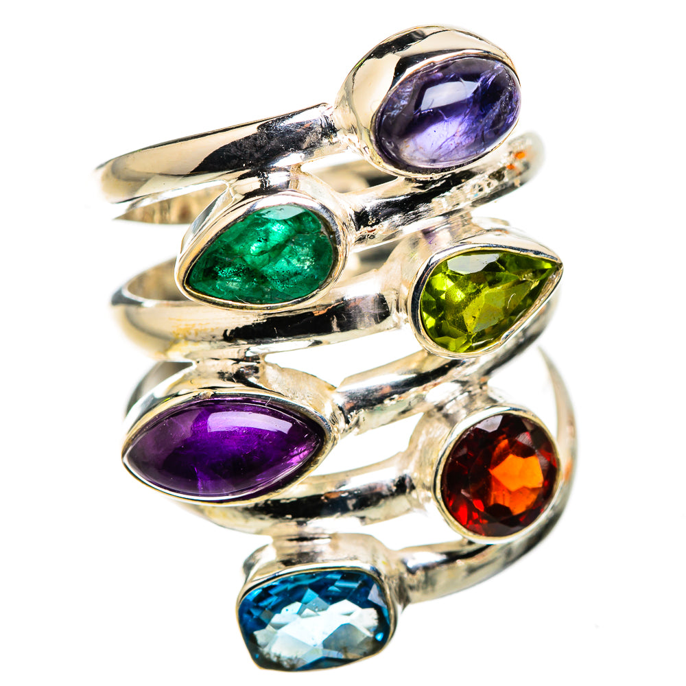 Garnet, Tanzanite, Amethyst, Peridot, Blue Topaz, Emerald Ring Size 6.5 (925 Sterling Silver) RING135677