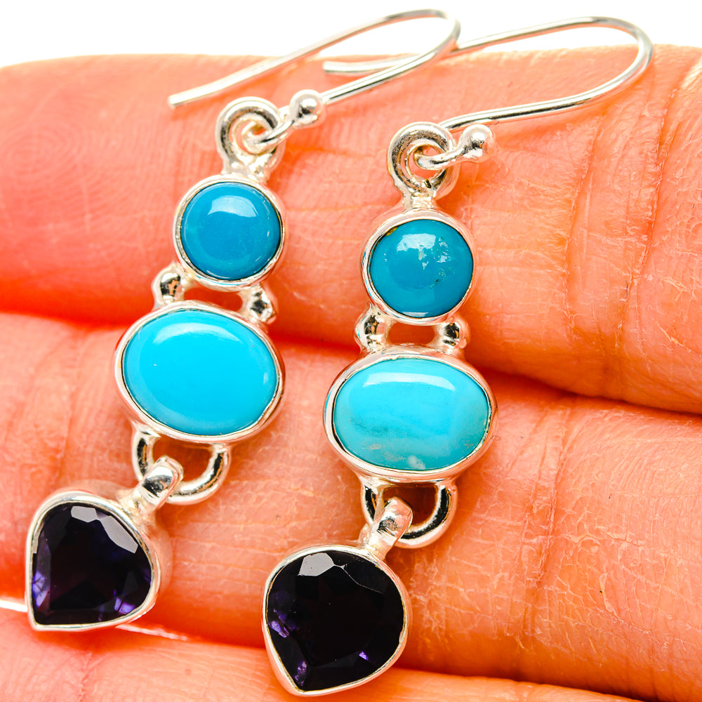 Sleeping Beauty Turquoise, Tanzanite Earrings 1 3/4" (925 Sterling Silver) EARR431797