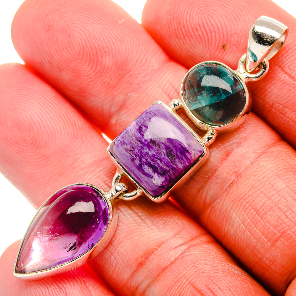 Charoite, Amethyst, Apatite 925 Sterling Silver Pendant 2 3/8" (925 Sterling Silver) PD37729