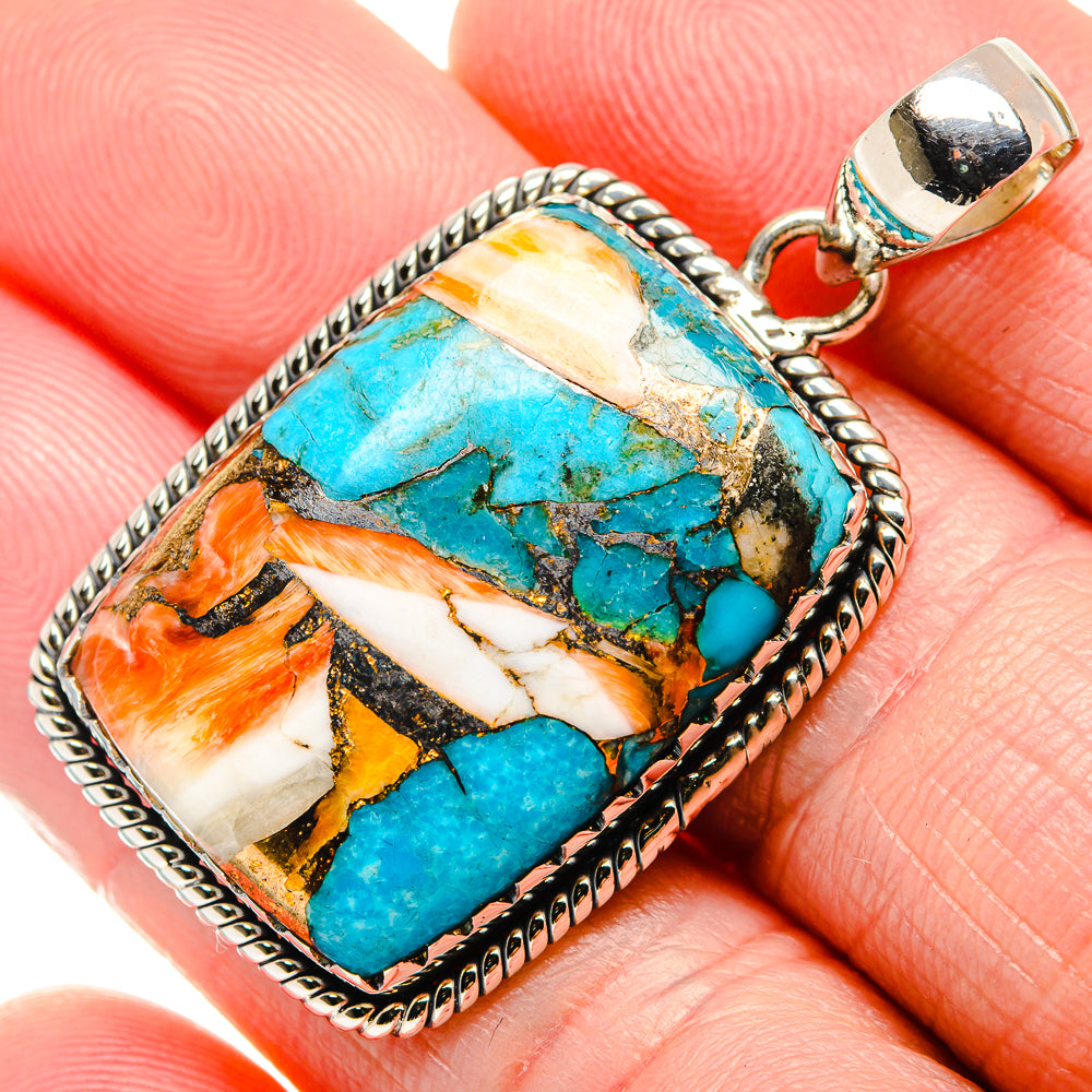 Spiny Oyster Turquoise Pendant 1 3/4" (925 Sterling Silver) PD36312