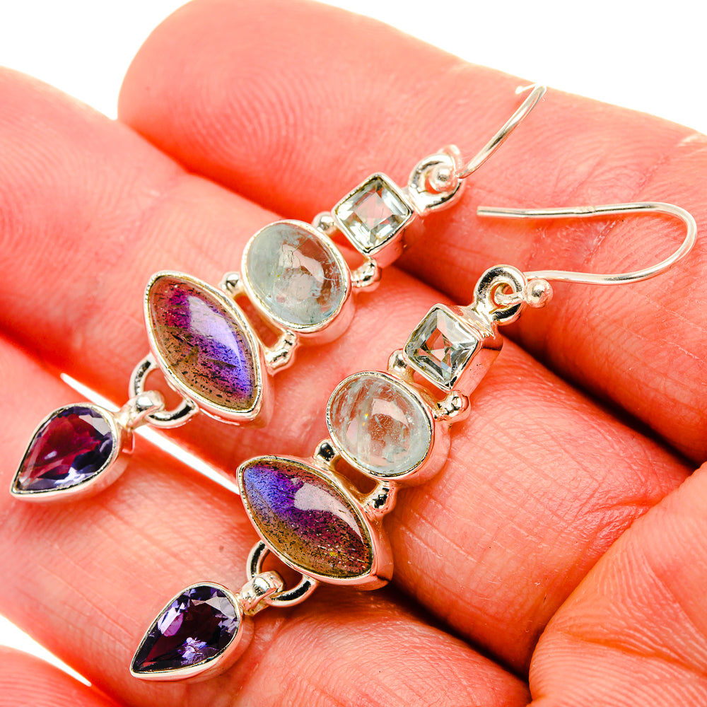 Labradorite, Tanzanite, Aquamarine, Blue Topaz Earrings 1 7/8" (925 Sterling Silver) EARR431905