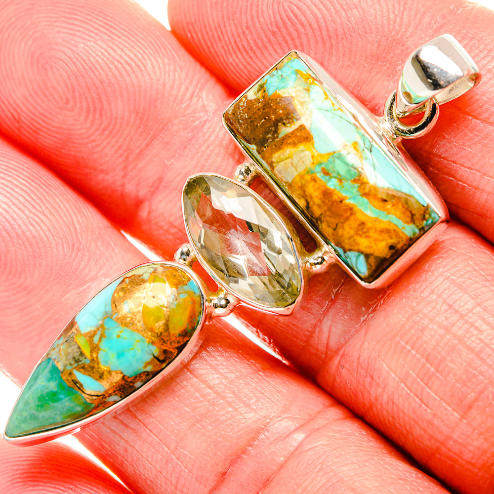 Blue Copper Composite Turquoise, White Quartz Pendant 2" (925 Sterling Silver) PD36862