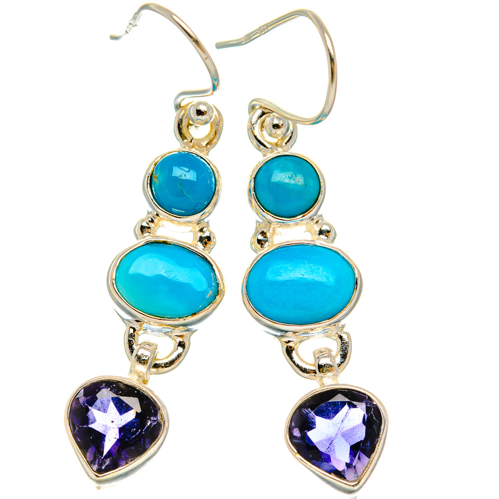 Anasilvercos Sleeping Beauty Turquoise, Tanzanite Earrings 1 3/4" (925 Sterling Silver)