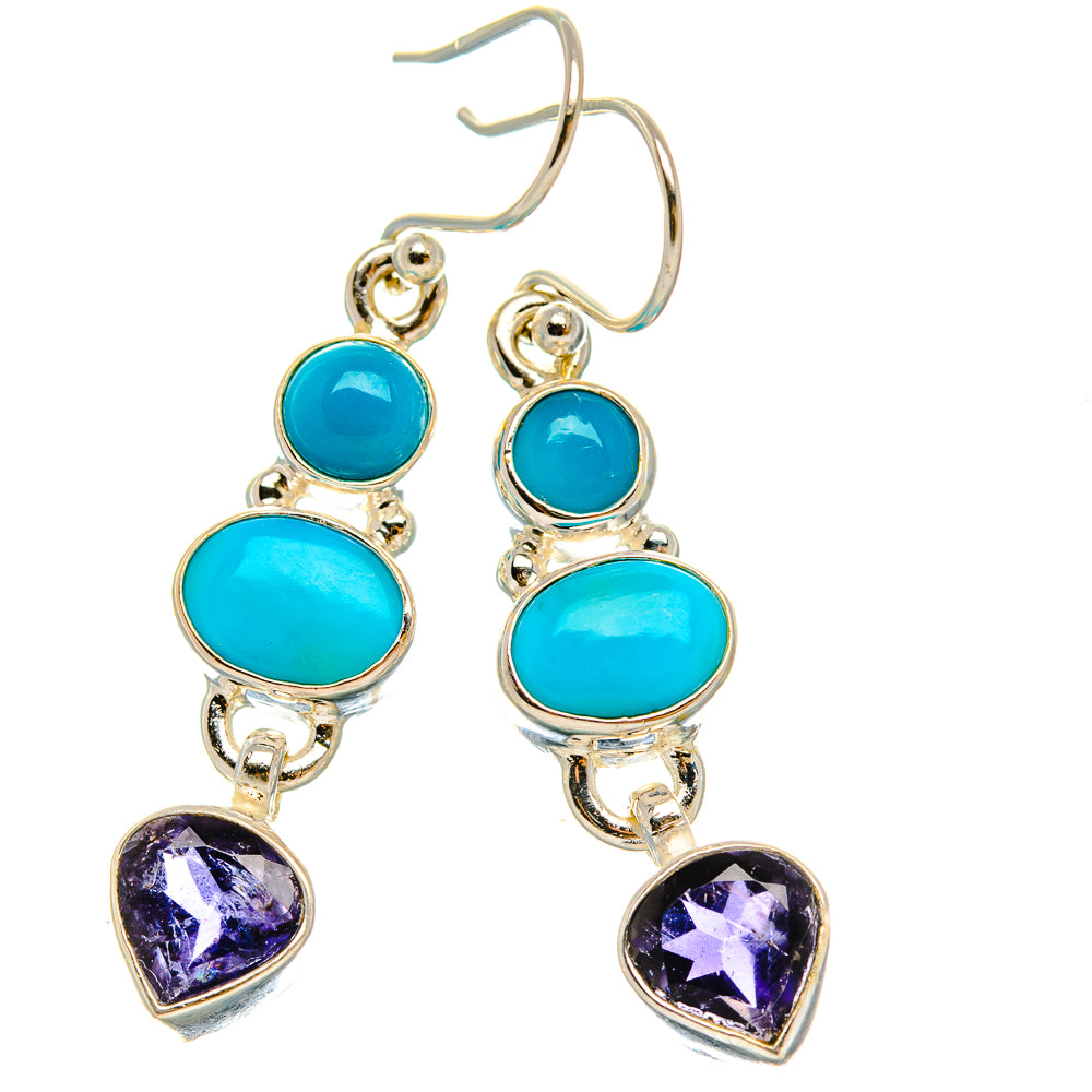 Anasilvercos Sleeping Beauty Turquoise, Tanzanite Earrings 1 3/4" (925 Sterling Silver)