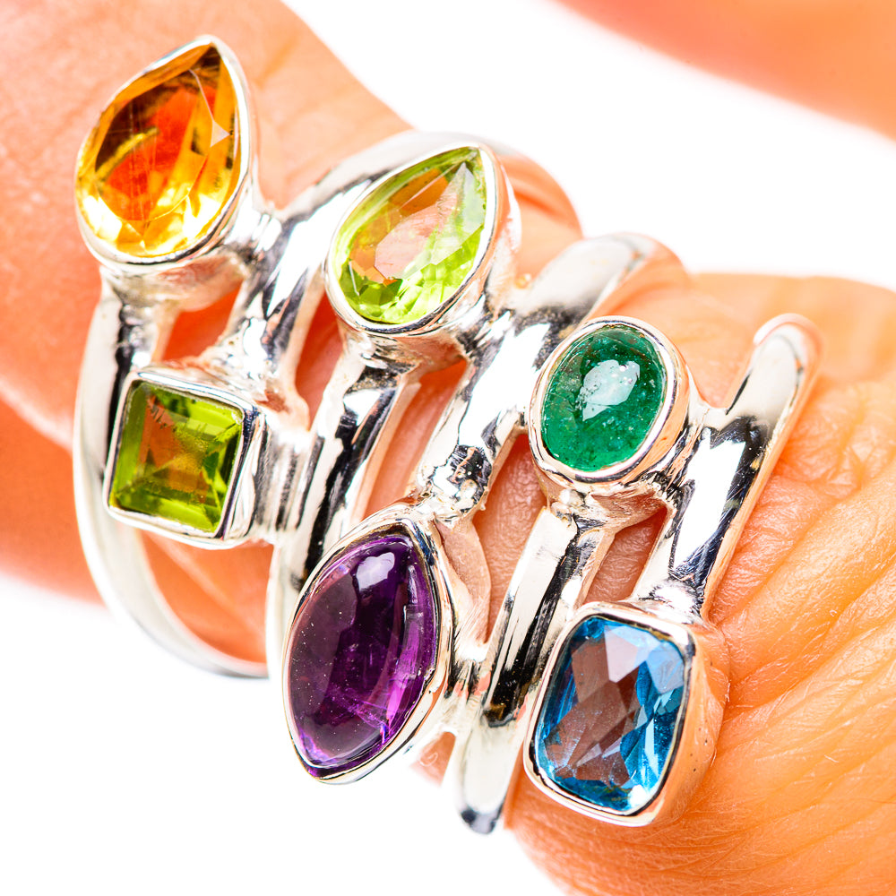 Anasilvercos Amethyst, Citrine, Peridot, Blue Topaz, Emerald Ring Size 6.25 (925 Sterling Silver)