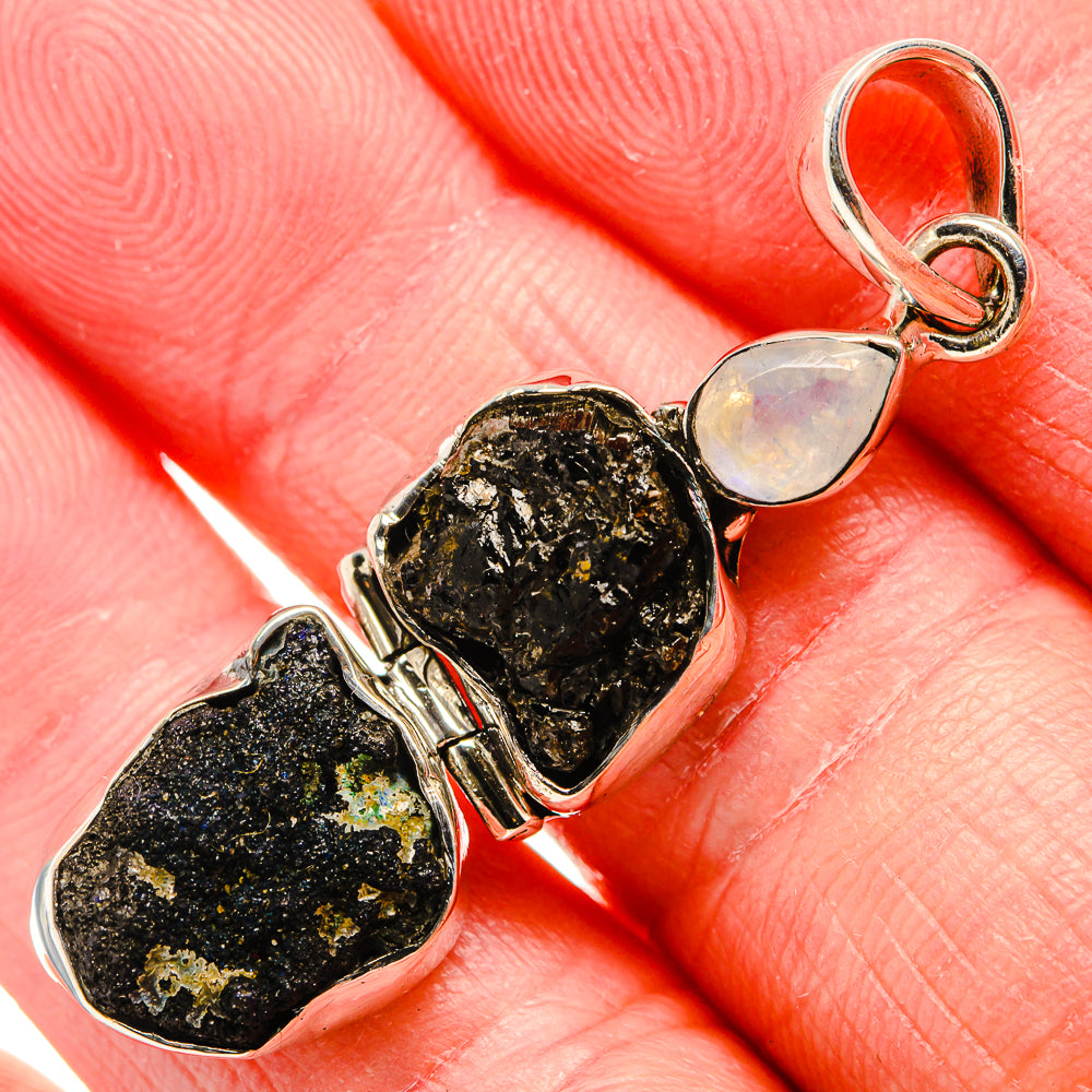 Rough Azurite, Rainbow Moonstone Pendant 2" (925 Sterling Silver) PD36794