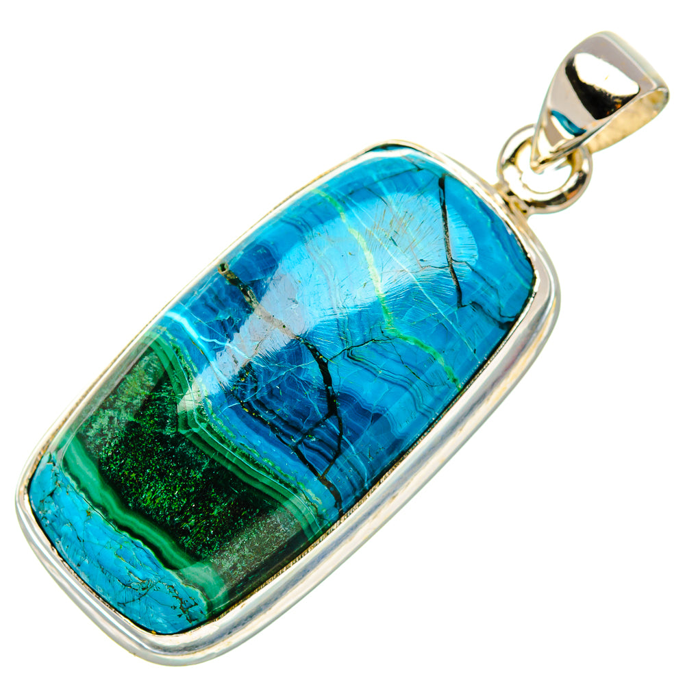 Malachite In Chrysocolla Pendant 1 3/4"  (925 Sterling Silver) PD37261