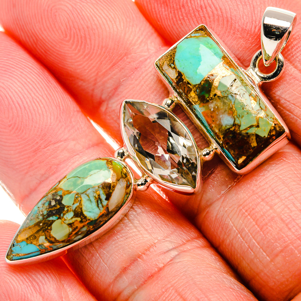 Blue Copper Composite Turquoise, White Quartz Pendant 2 1/4" (925 Sterling Silver) PD37001