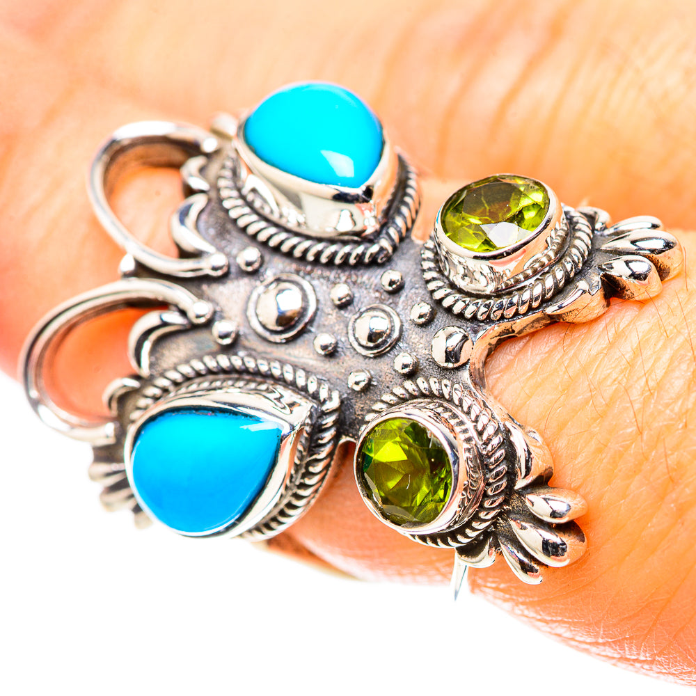 Large Sleeping Beauty Turquoise, Peridot 925 Sterling Silver Ring Size 6.75 (925 Sterling Silver) RING137582