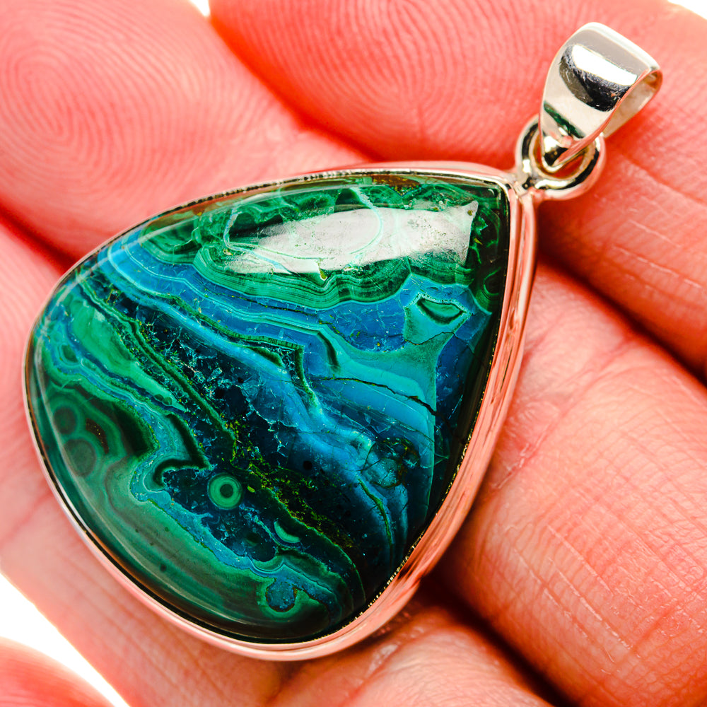 Malachite In Chrysocolla Pendant 1 3/4" (925 Sterling Silver) PD36973