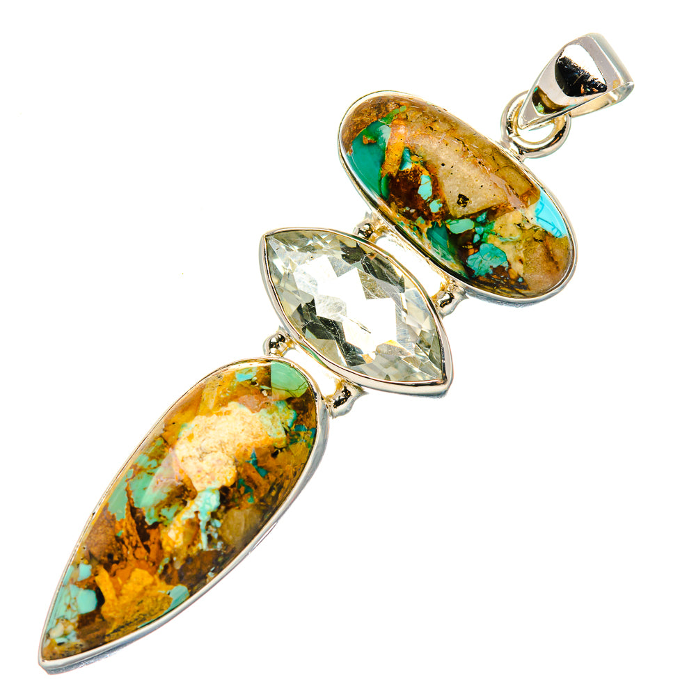 Kingman Mohave Turquoise, White Quartz Pendant 2 1/4"  (925 Sterling Silver) PD37235