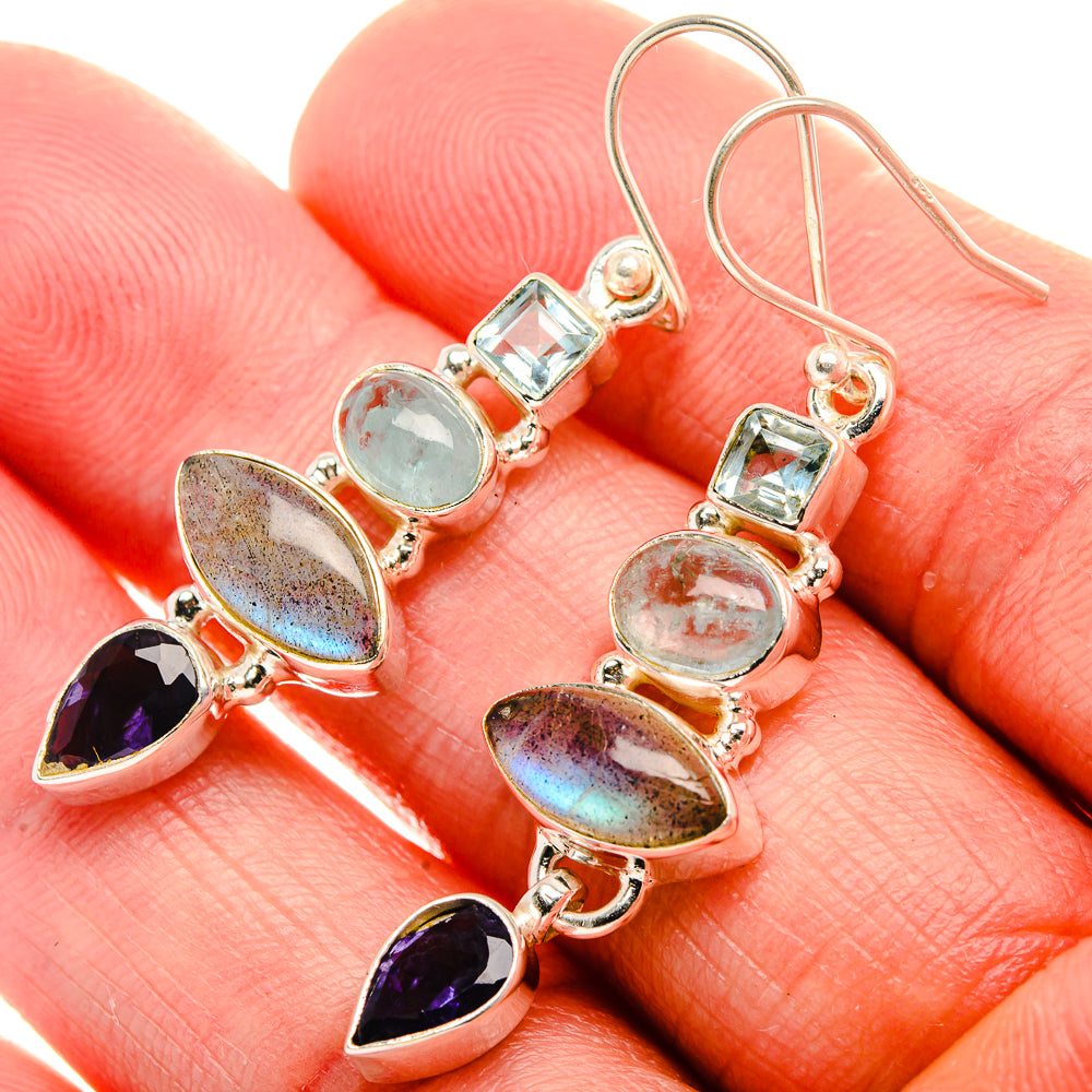 Labradorite, Tanzanite, Aquamarine, Blue Topaz Earrings 1 3/4" (925 Sterling Silver) EARR431889