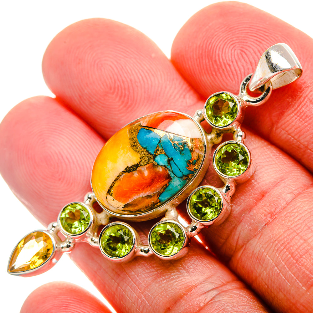 Spiny Oyster Turquoise, Peridot, Citrine 925 Sterling Silver Pendant 2 1/8" (925 Sterling Silver) PD37626