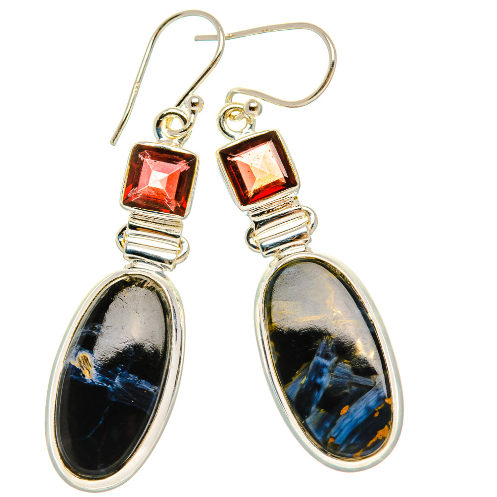 Anasilvercos Pietersite, Garnet Earrings 2" (925 Sterling Silver)