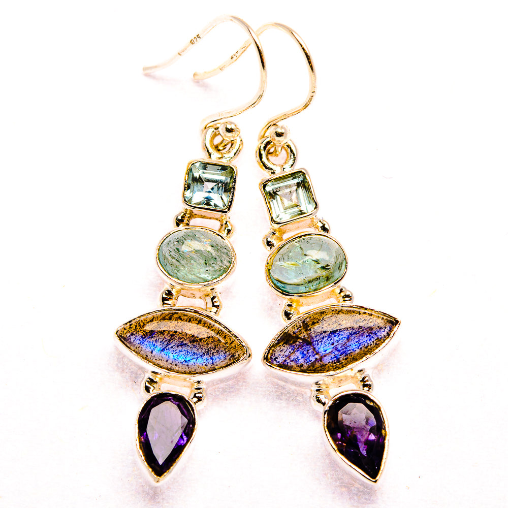 Labradorite, Tanzanite, Aquamarine, Blue Topaz Earrings 1 3/4" (925 Sterling Silver) EARR431840