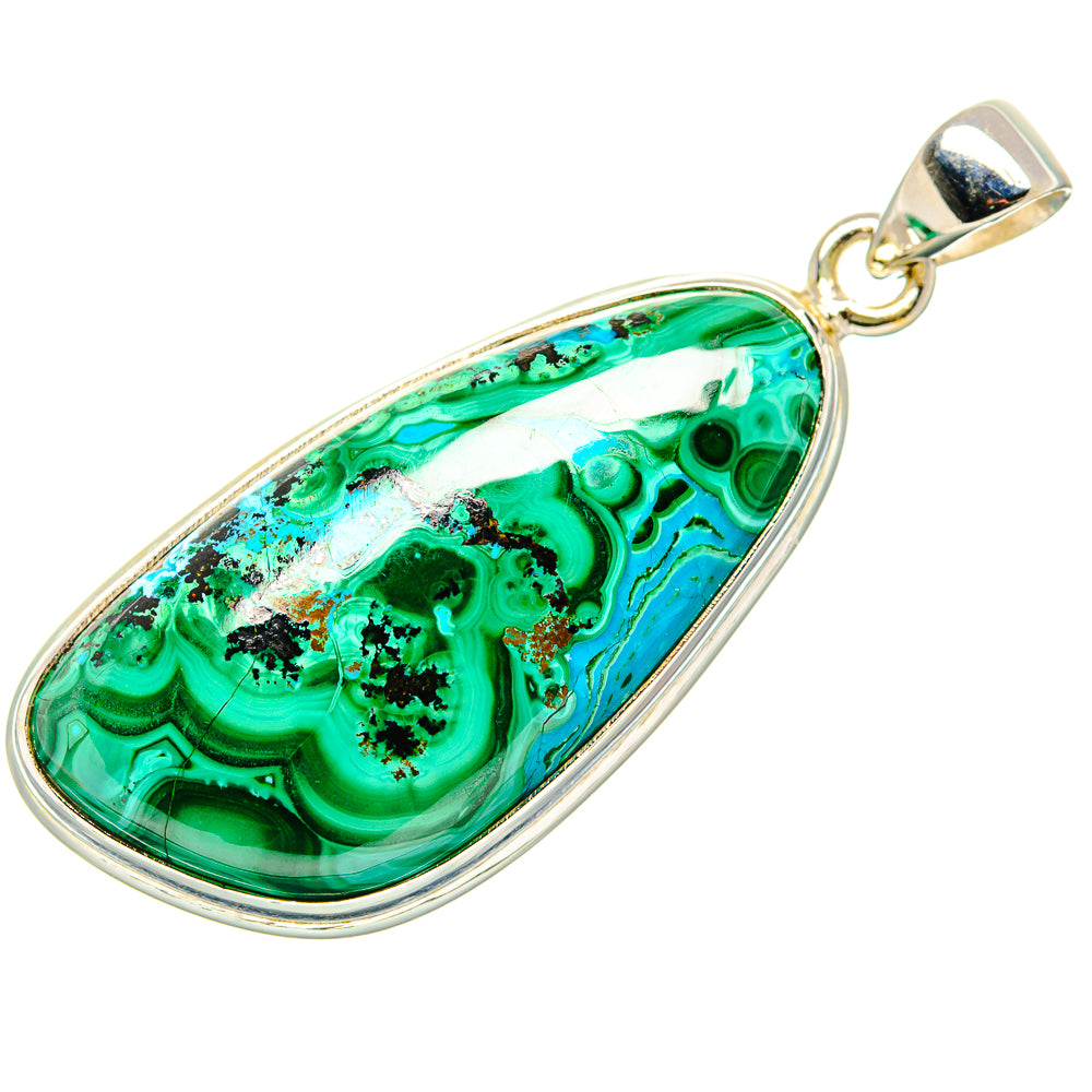 Malachite In Chrysocolla Pendant 2"  (925 Sterling Silver) PD36911