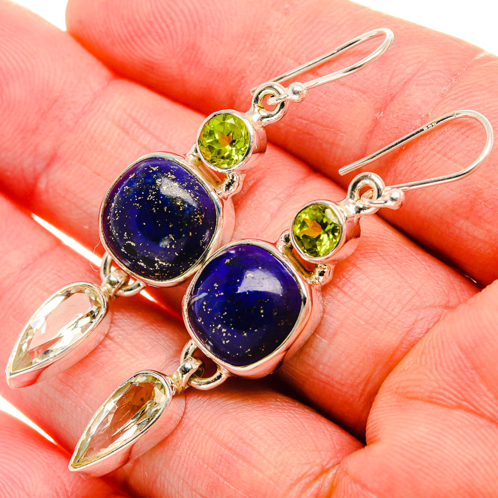 Lapis Lazuli, Green Amethyst, Peridot Earrings 2" (925 Sterling Silver) EARR431835
