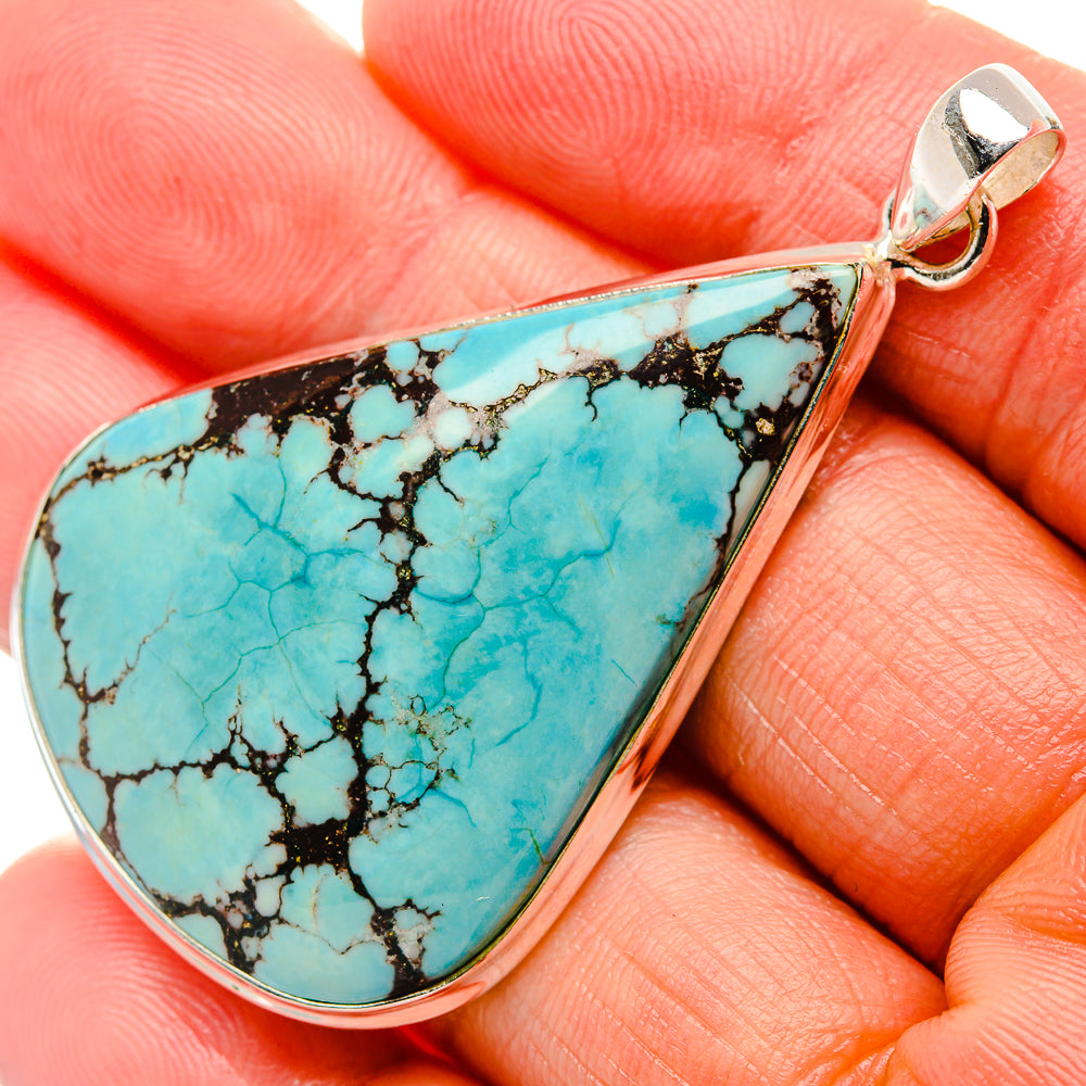 Tibetan Turquoise Pendant 2 1/4"  (925 Sterling Silver) PD37177