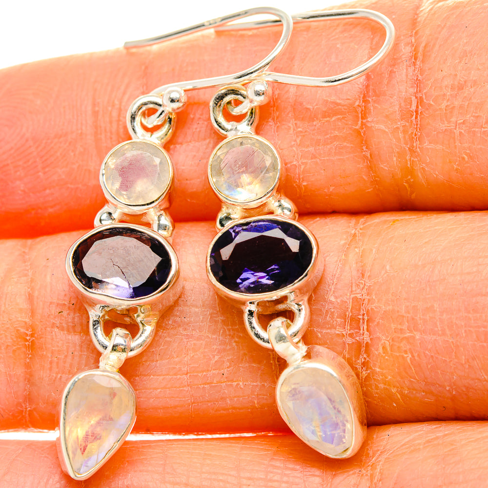 Tanzanite, Rainbow Moonstone 925 Sterling Silver Earrings 1 3/4" Ana Co E431767