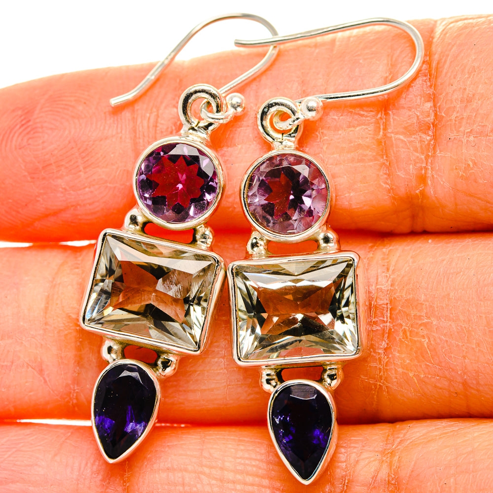 Green Amethyst, Amethyst, Peridot 925 Sterling Silver Earrings 1 3/4" E431733