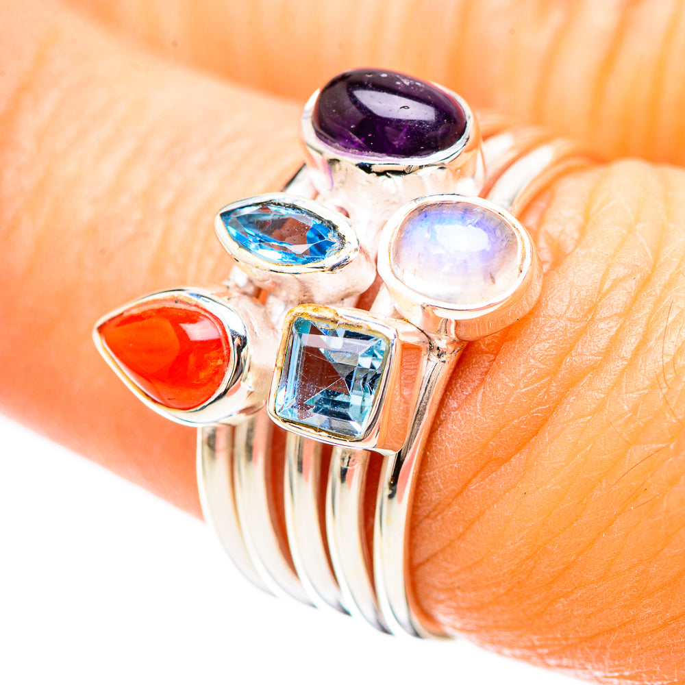 Amethyst, Blue Topaz, Rainbow Moonstone, Carnelian Ring Size 7 (925 Sterling Silver) RING136432